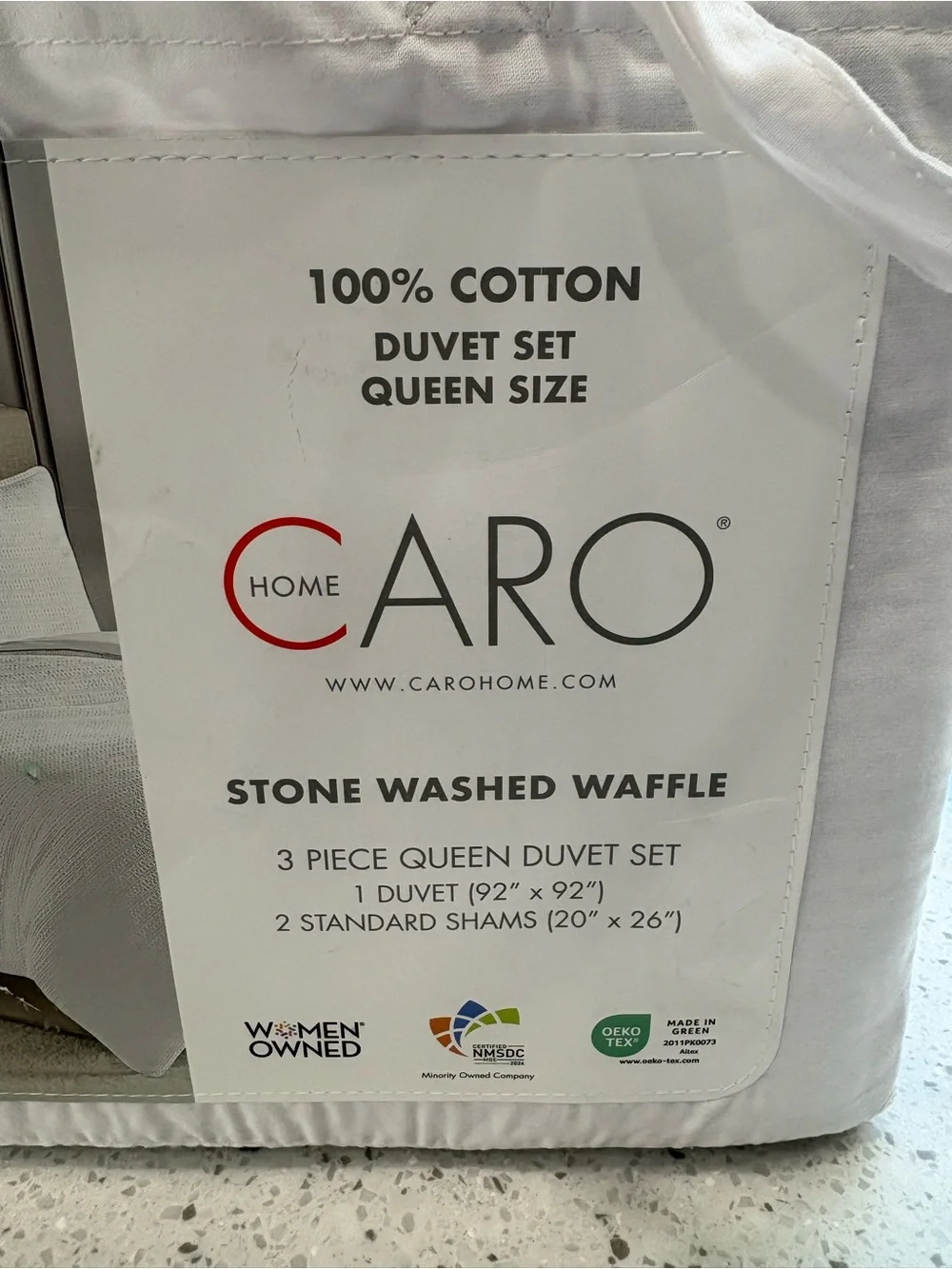 NEW Caro Stone Washed Waffle Queen Duvet Set - White